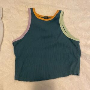 Ribbed Green Multi-Trim Tank Top